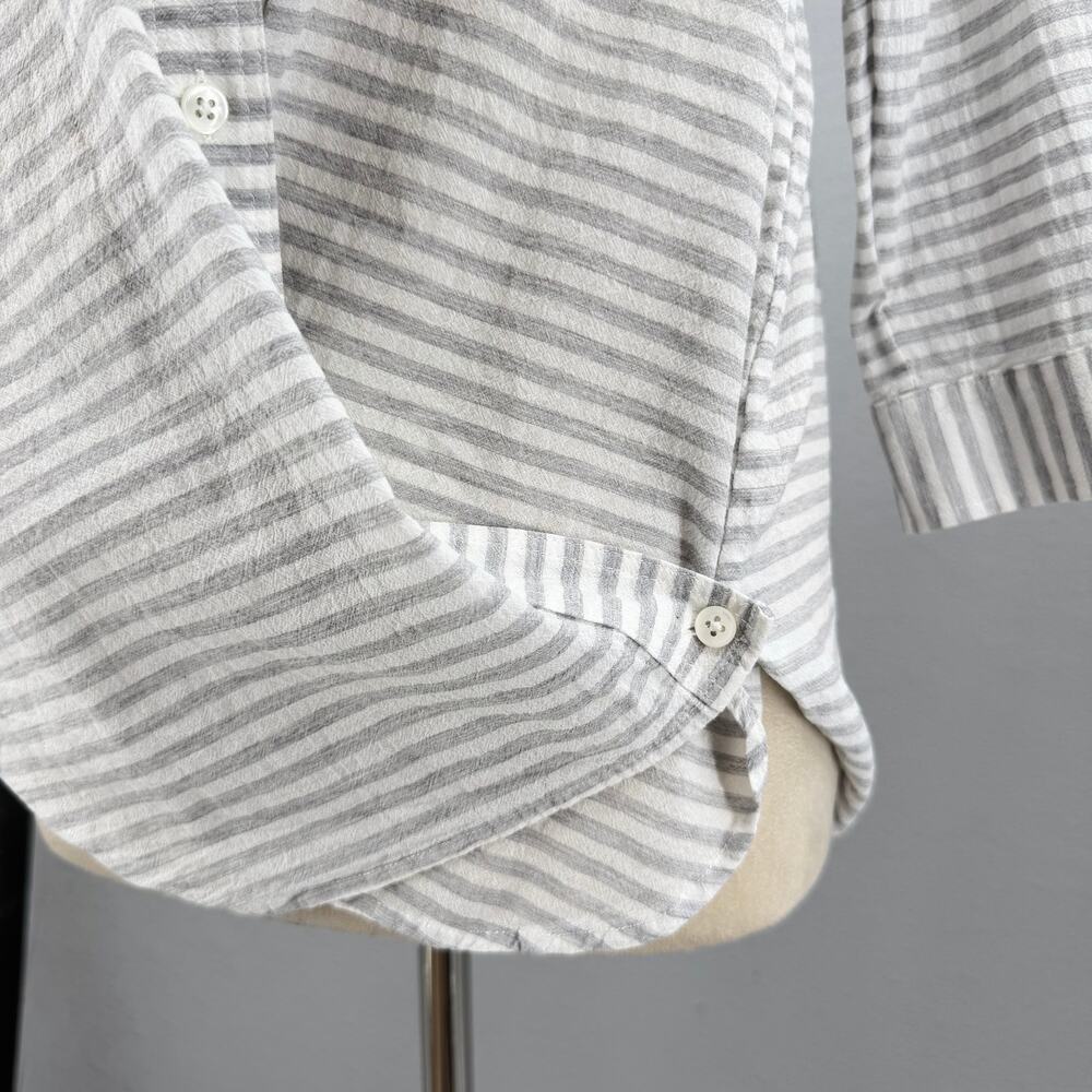 Steven Alan Gray White Stripe Waist Wrap Button Up 100% Cotton 3/4 Sleeve Top - Picture 9 of 11